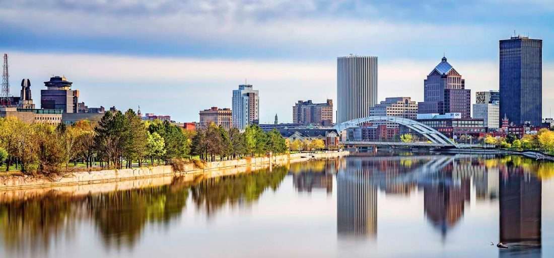 Rochester office, TYS in Fairport New York, skyline of Rochester NY from the south river view