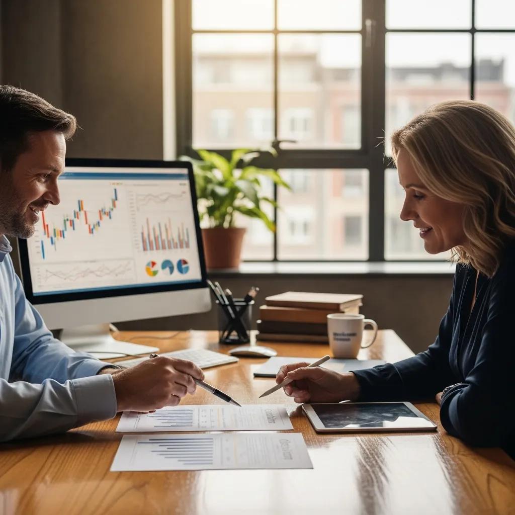 Client and CPA discussing financial documents in a modern office