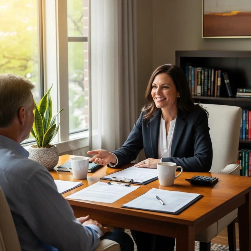 Cozy CPA office environment with a professional CPA consulting a client